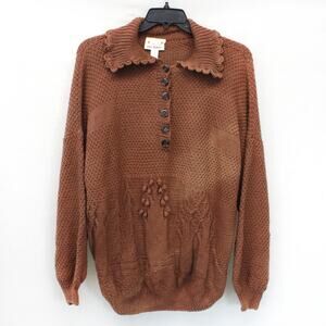 Von Saken Vintage 100% Cotton Brown Sweater Cardigan Cottagecore Grandmacore XL